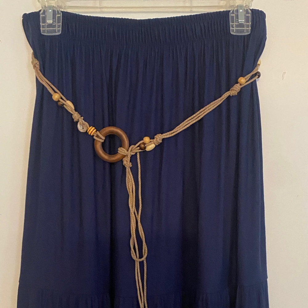 NEW Italian Navy Blue Maxi Skirt with Rope Waist Detail